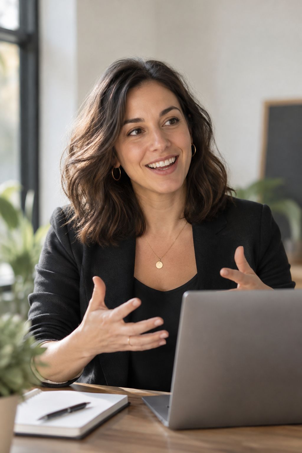 Portrait of a female growth lead with a laptop showing analytics in a sunny office