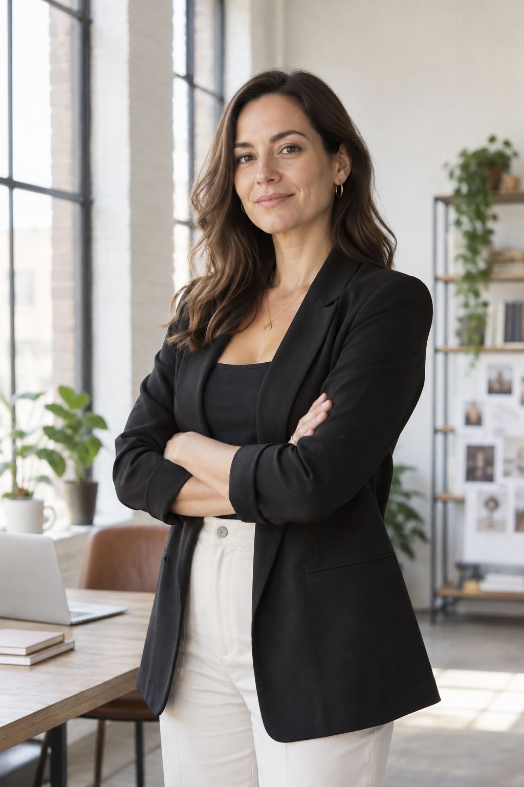 Portrait of a female founder in a bright modern studio