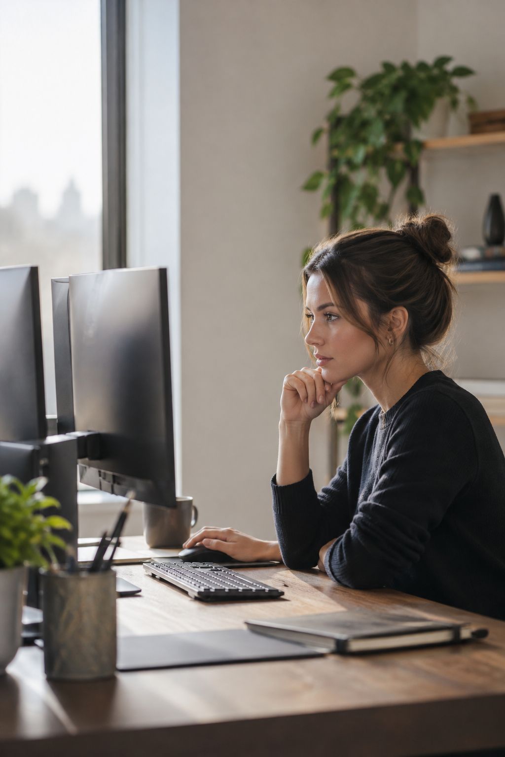 Portrait of a male marketing manager reviewing an analytics dashboard at a desk